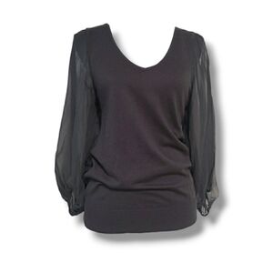 FCUK Silk Sleeve Knit Top in Deep Grey